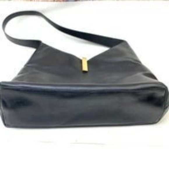 🥳HP🥳Gucci Authentic Gucci Vintage Black Leather Tote Gold Zipper Shoulder Bag - Picture 2 of 13